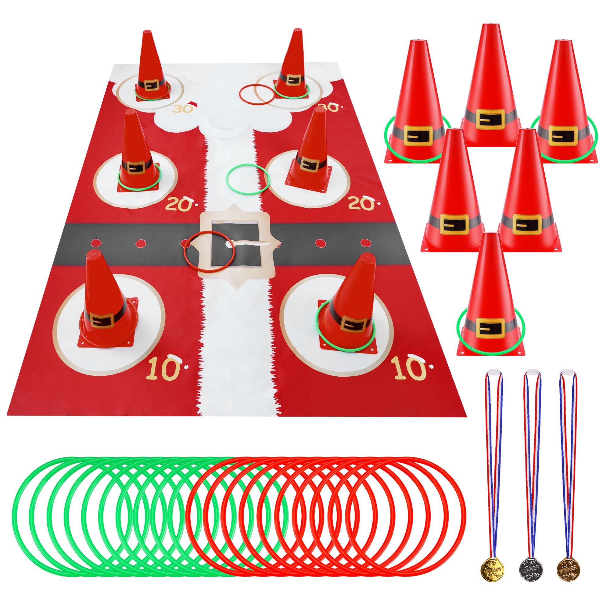 Photo 1 of **/***MISSING PART***

 Christmas Ring Toss Game Christmas Carnival Games Hilarious Carnival Party Games Include 6 Plastic Cones 1 Cloth Mat a Garden Throwing Supply (Red)