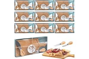 Mini Charcuterie Boards, 10 Set Bamboo Rectangular Cheese Board with Knife | Fork | Thank You Tag | Elegant Box, Wedding Favo