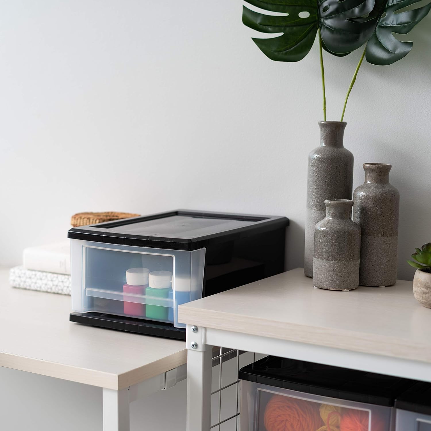 IRIS USA SD-22 Plastic Stacking Drawer, 4-Pack Storage Organizer Unit, 7-Quart, Black, 4 Count: Home & Kitchen