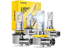ZonCar 9005 H11 Fog Light Bulbs Combo, 10X Brighter 120000LM 6500K White HB3 H8 Driving Light Bulbs, 1:1 Size Plug N Play, 60,000hrs Long Lifespan, No Flicker, 99% Compatibility, Box of 4