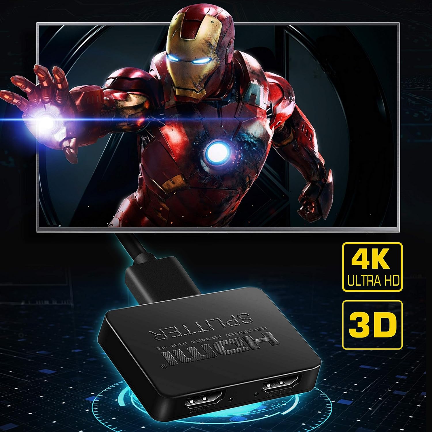 avedio links HDMI Splitter 1 in 2 Out, 4K HDMI Splitter for Dual Monitors with Same Image, 1x2 HDMI Splitter 1 to 2 Amplifier for Full HD 1080P 3D with High Speed HDMI Cable(1 Source onto 2 Displays): Electronics