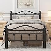 Slumber Haven Twin Bed Frames with Vintage Headboard, 1500LBS Heavy Duty Twin Platform Bed Frame with Noise Free Design/12 Inch Under-Bed Storage Space/No Box Spring Needed/Tool-Free Assembly