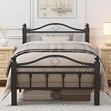 Slumber Haven Twin Bed Frames with Vintage Headboard, 1500LBS Heavy Duty Twin Platform Bed Frame with Noise Free Design/12 Inch Under-Bed Storage Space/No Box Spring Needed/Tool-Free Assembly