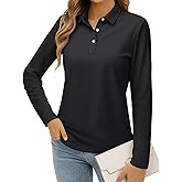 MAGCOMSEN Women's Polo Shirts Long Sleeve Cotton Collared T Shirt Golf Shirt Business Casual Tee Uniform Tops 3-Button