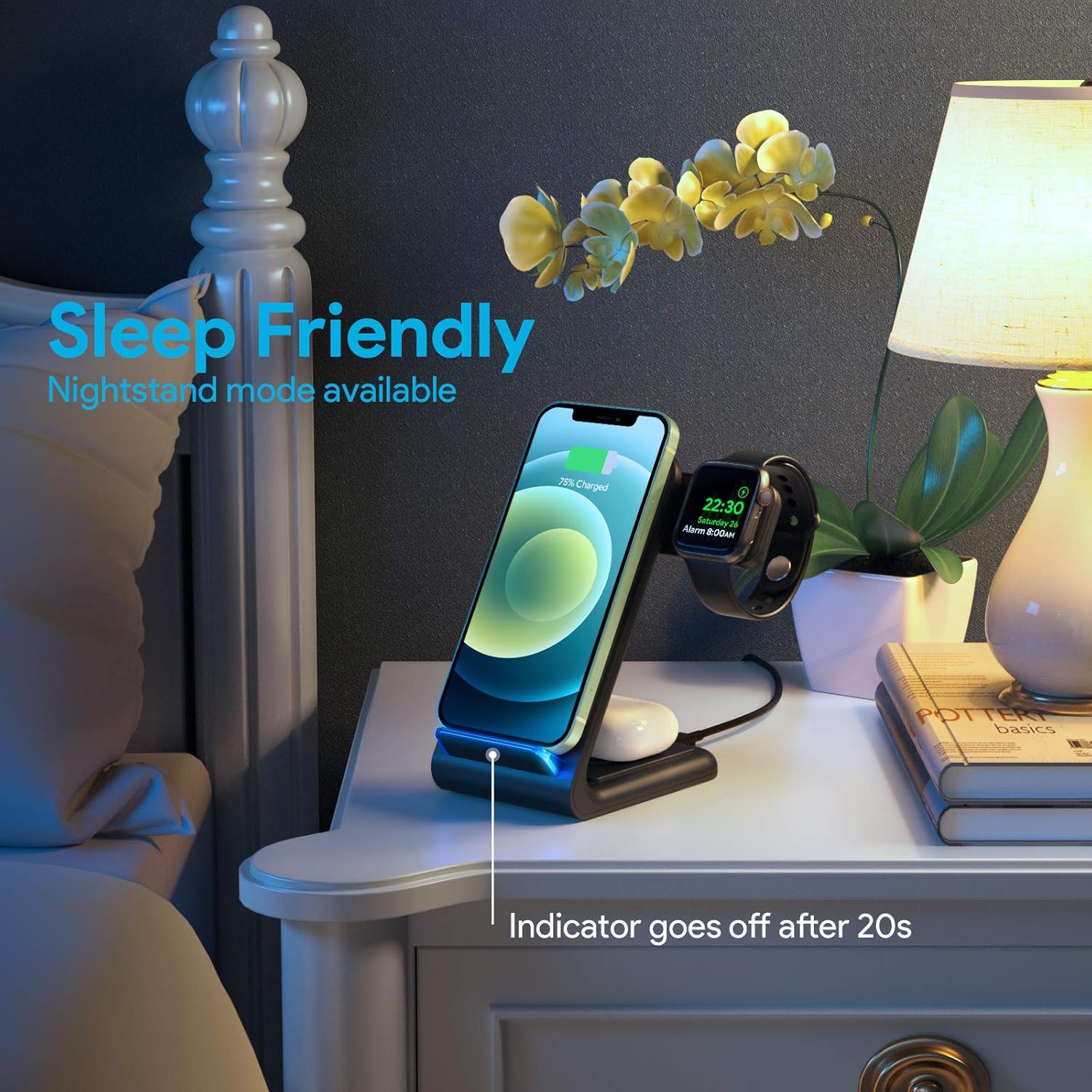 Wireless Charging Stand, 3 in 1 Wireless Charging Station Dock 15W Fast Wireless Charger for iWatch SE/6/5/4/3/2, Airpods 2/Pro, iPhone 12/12 Pro/ 11/11 Pro/XR/XS/X/8 /8P/Samsung(with QC 3.0 Adapter)
