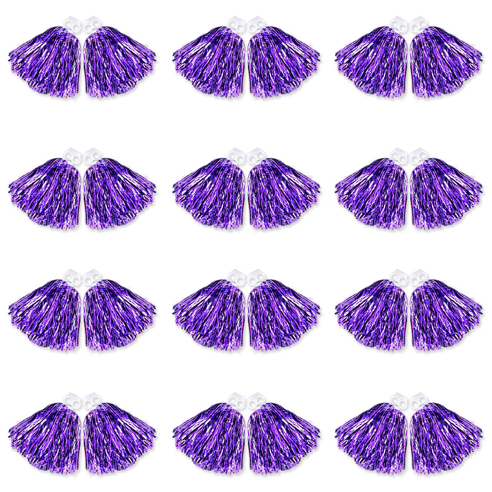 JOENCOST 24Pcs Bright Metallic Cheerleading Pom Poms, Foil Flower Ribbons Cheerleader Pom Poms with Finger-Friendly Ring for Adults Kids Girls Team Spirit Sports Dance Cheering(Purple)…