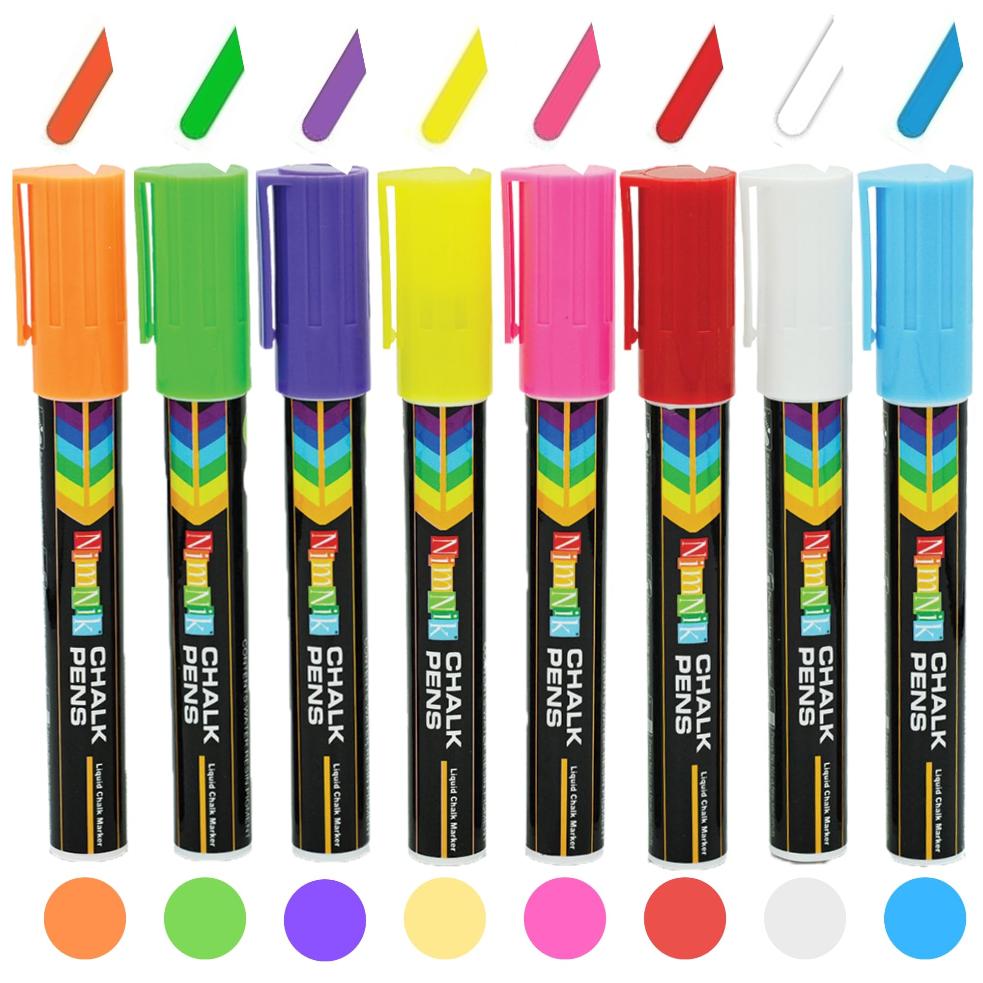 NimNik Liquid Chalk Markers Pens - Chalk Pens 6mm Reversible Nib - Chalk Markers for Glass, Windows - 8 Pack