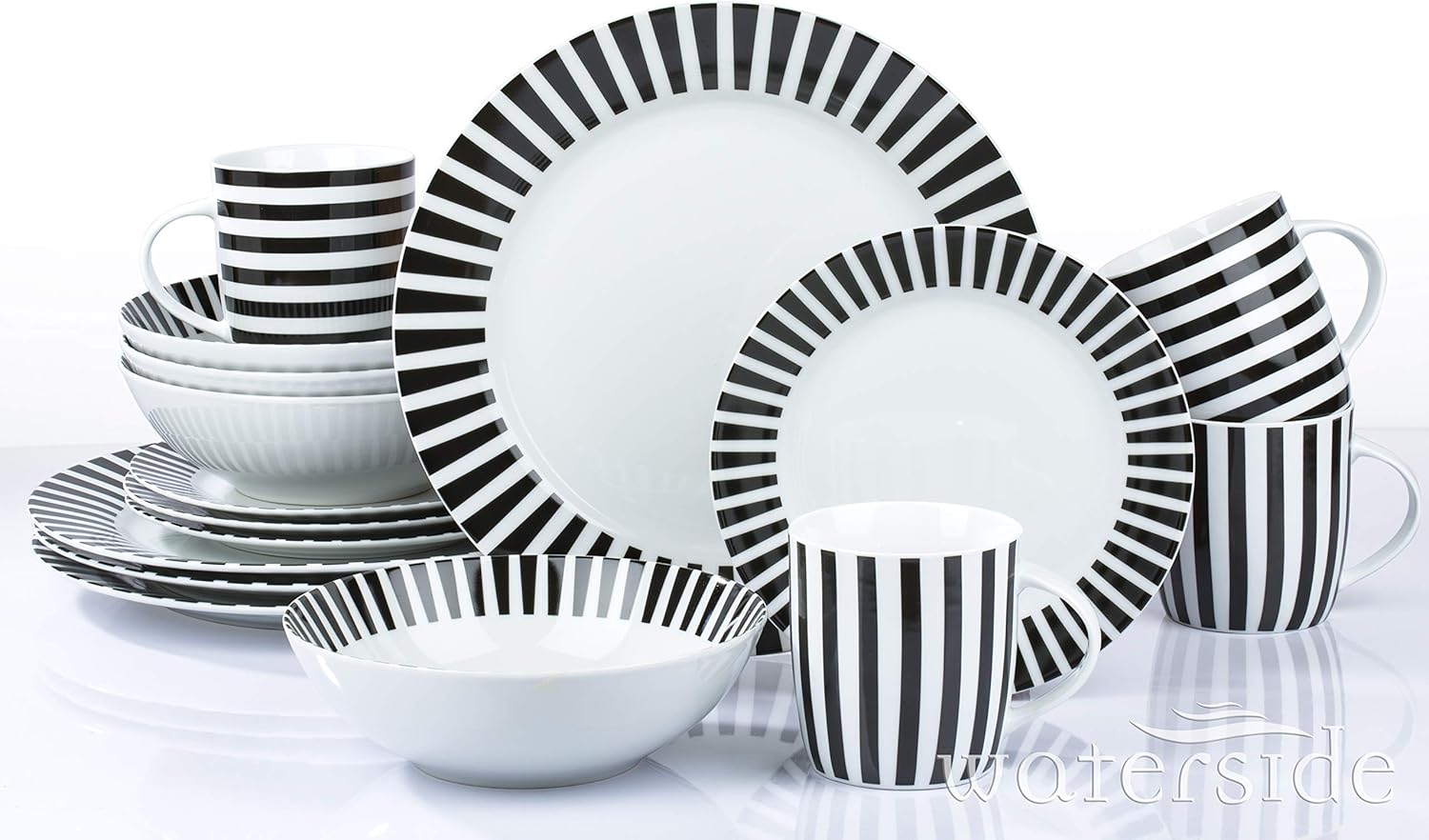 Waterside Fine China 16 Piece Black Stripe Dinner Set Amazon.co.uk