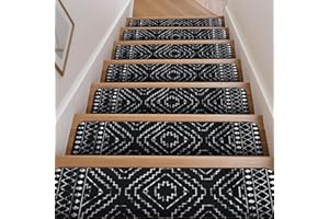 OJIA Boho Stair Treads Non-Slip Stair Runners for Wooden Steps Indoor 15PCS 30"x8" Washable Carpet Stair Treads Stair Mats Staircase Step Treads for Kids, Elders and Dogs, Stair Covers, Black