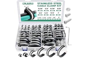OURU 280PCS Cable Clamps with Screws Assortment Kit 304 Stainless Steel Rubber Cushioned Insulated Wire Pipe Clamps 13 Sizes—1/8" 3/16" 1/4" 5/16" 3/8" 1/2" 5/8" 3/4" 1" 1-1/4" 1-1/2" 1-3/4" 2”