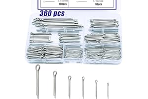 Uillcuet 360PCS Cotter Pin Assortment Kit, 6 Sizes 304 Stainless Steel Cotter Pins Set, Split Pin Fastener Clips for Car Mechanics, Lawn Mowers, Trucks, Tractors Repair