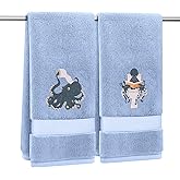 ctdepuzi 2 Pcs Octopus Hand Towels for Bathroom Décor Blue Octopus Decorative Towel Ocean Embroidered 100% Cotton Soft and Highly Absorbent Towels 13.4x29 Inch for Shower Kitchen(Blue, Octopus)