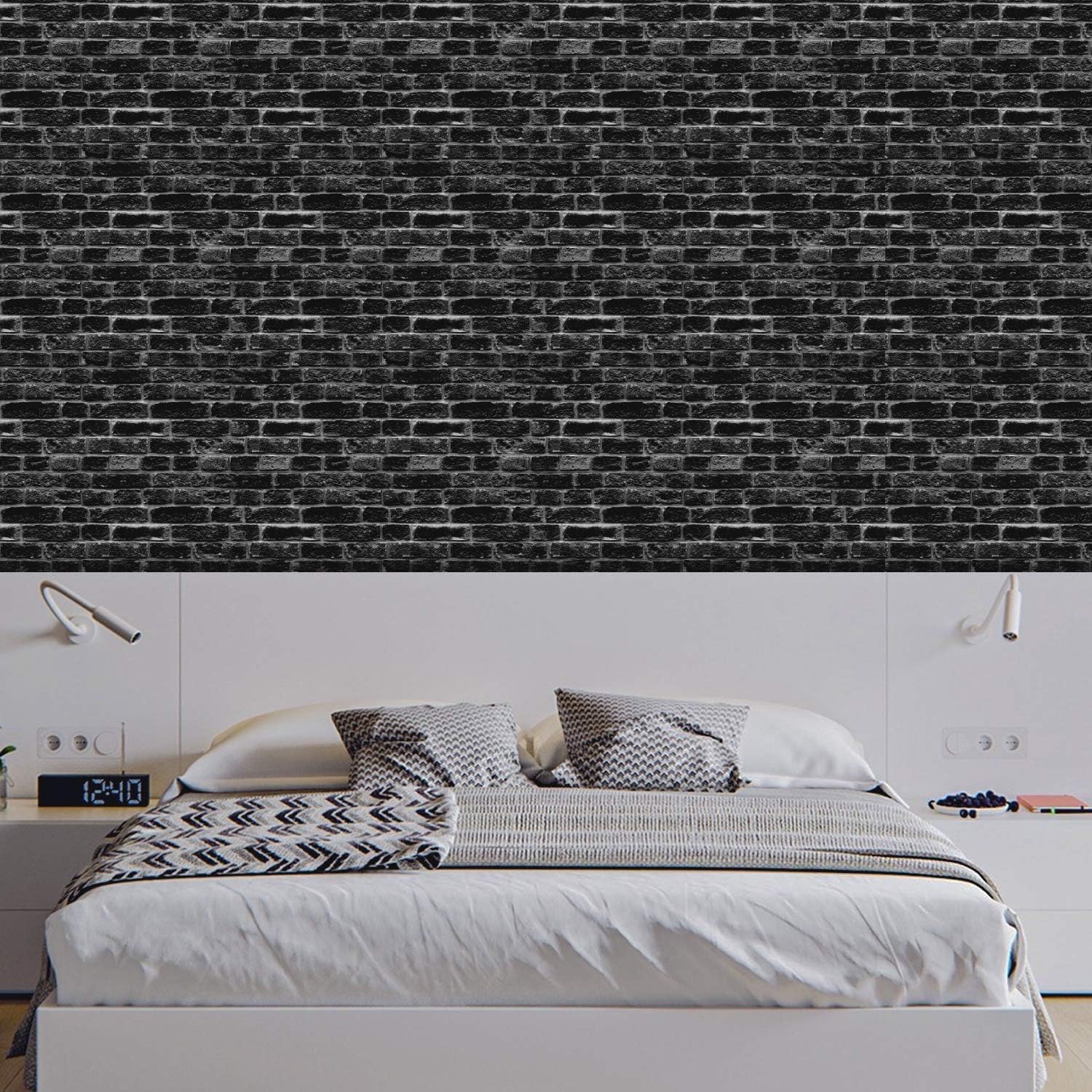 Black Brick Wallpaper Mural | Perfect Interior Design | Durable and High-Quality | Peel and Stick Wallpaper | Easy to Install