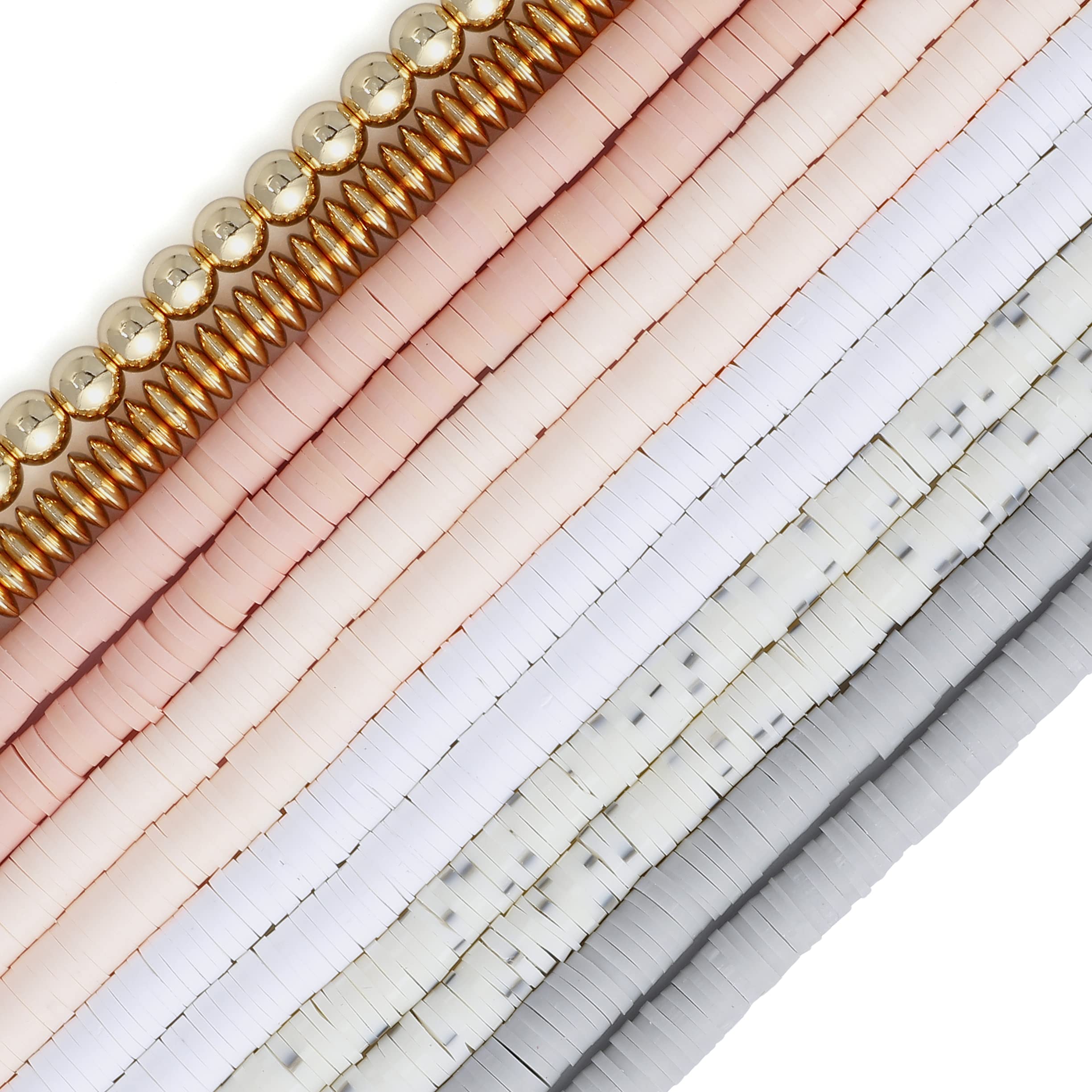 Bocar 6mm 10 Strands Clay Beads Kit Vinyl Flat Handmade Polymer Clay Beads with 2 Strands Alloy Spacer for Jewelry Making Necklace Bracelet Earrings Finding (CB-001-mix 3) — image 1