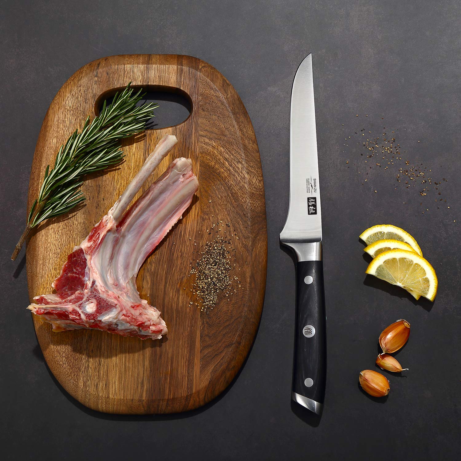 Boning Knife 6.5 inch, SHAN ZU Chef Knife Professional Kitchen Knife Cutlery Kitchen Cooking Chef Bone Knife Set Ultra Sharp German Stainless Steel Blade for Fish Beef Meat Home Restaurant Travel Skin