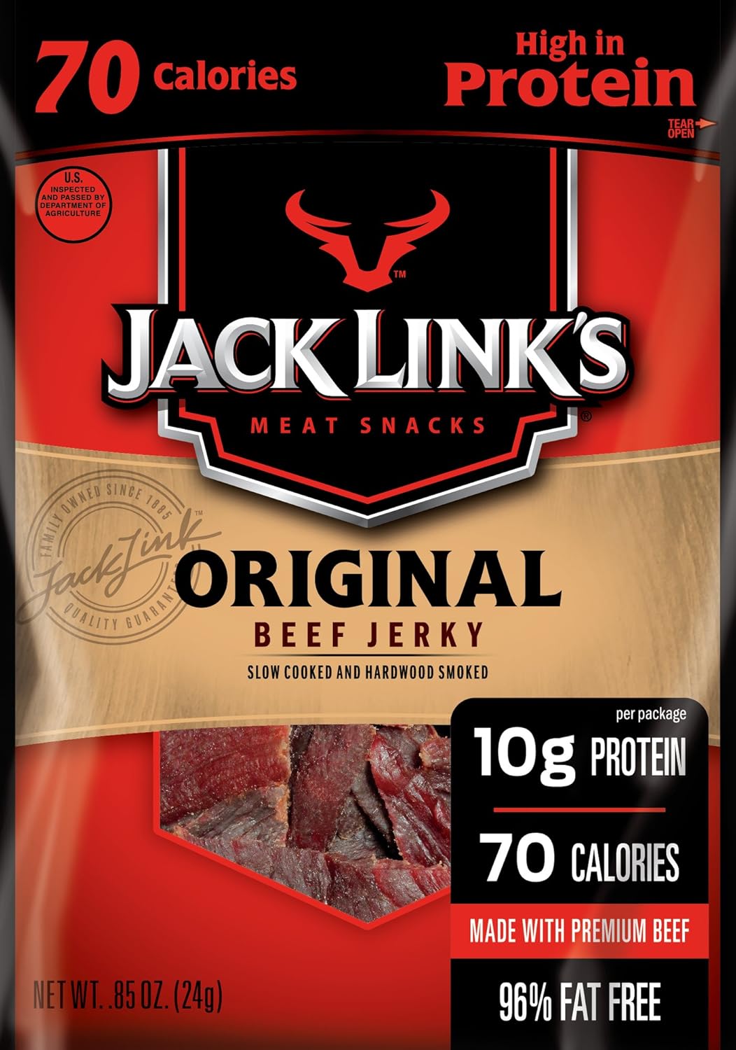 Jack Link's Original Beef Jerky, Reduced Sodium, 0.85 Ounce (Pack of 48), Great Protein Snack