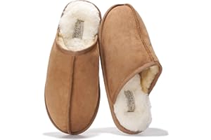 Project Cloud Mens Slippers 100% Genuine Leather and Genuine Shearling Lining – House Slippers for Men with Memory Foam Insole – Lightweight & Non Slip Mens House Shoes (Chill)
