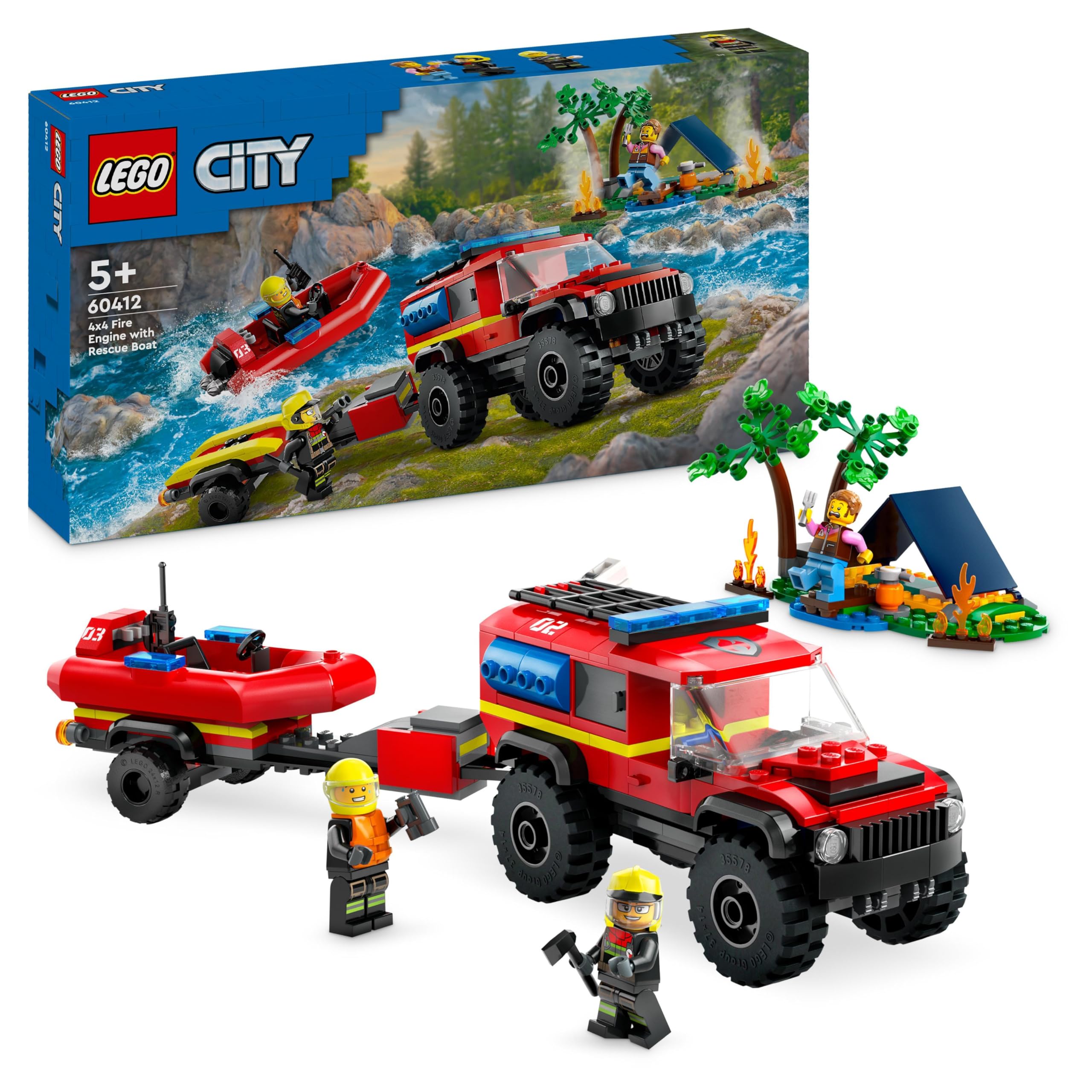 spielzeug jungs ab 5 Mua LEGO 60412 City Feuerwehrgeländewagen mit Rettungsboot, Offroad