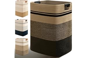 Degeyoyo Laundry Hamper, 95L Tall Laundry Basket with Leather Handles, Rectangle Large Clothes Hamper for Organizing, Cotton Woven Laundry Baskets Storage Hampers for Bedroom, Nursery, Living Room