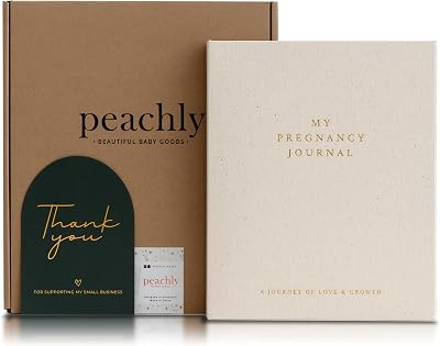 Peachly Pregnancy Journal Linen Milestones Book with Keepsake Folder