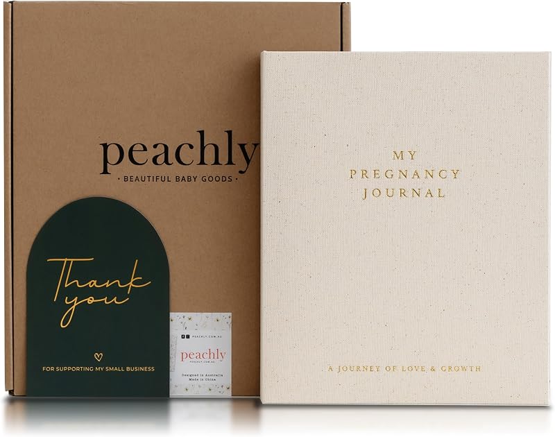 Peachly Pregnancy Journal Linen Milestones Book with Keepsake Folder