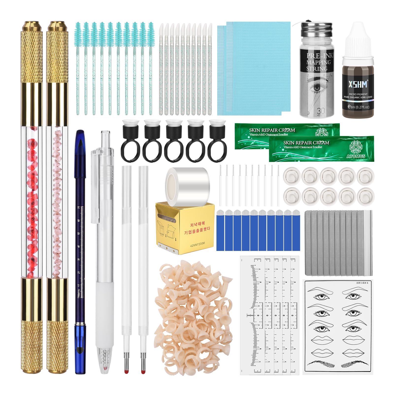 ATOMUS Microblading Kit Golden Complete Semi Permanent Pen kit Tool for Professional 2pcs Tattoo Eyebrow Manual Pen 18U 3RL Eyebrow Microblades Tattoo Supplies