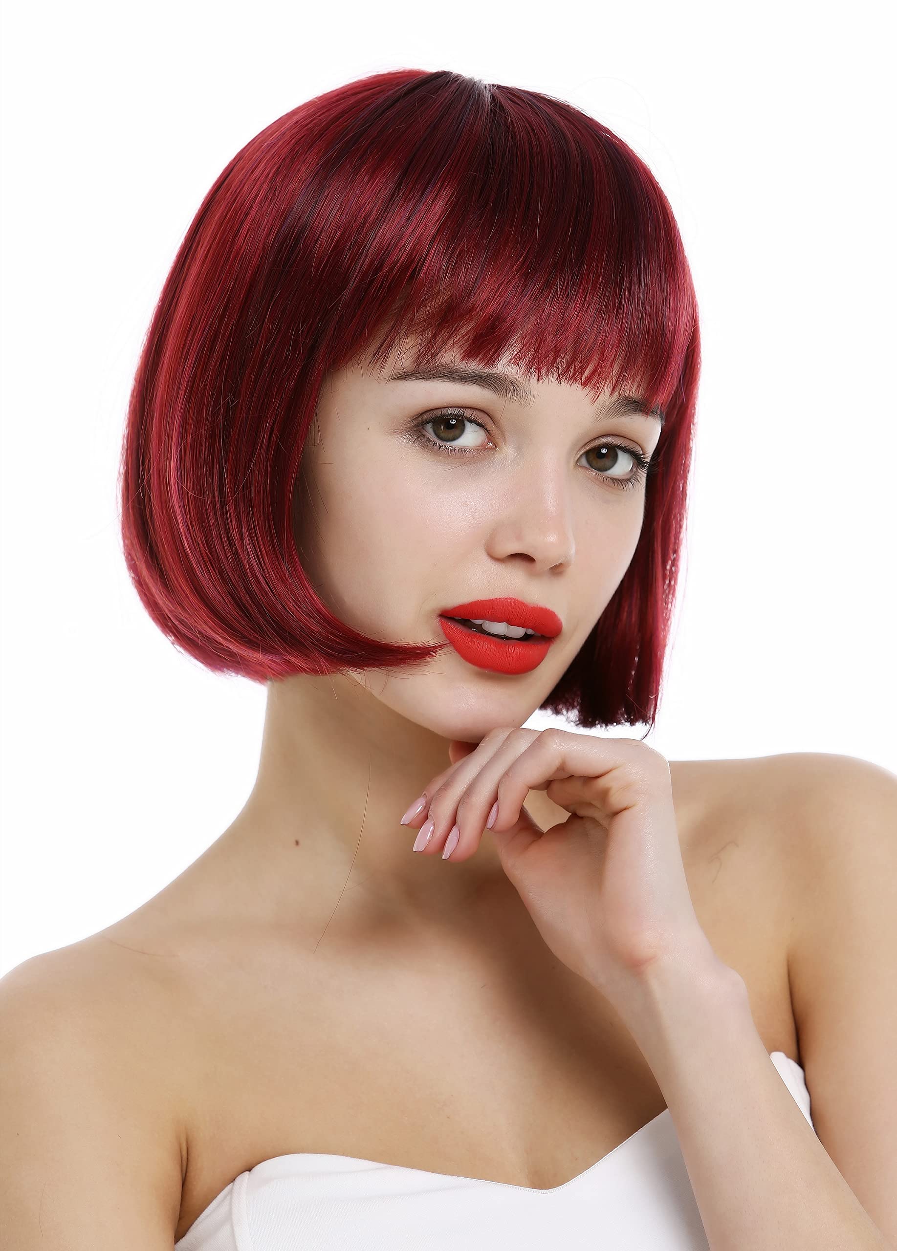 WIG ME UP - VK-4-872-888 Short Lady Wig classy classic Bob style straight bangs sleek red
