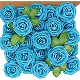 N&T NIETING Artificial Flowers, 25pcs Fake Flower Roses with Stem for DIY Wedding Bouquets Centerpieces Bridal Baby Shower Party Home Decoration, Blue