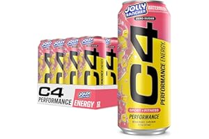 Cellucor C4 Performance Energy Drink | JOLLY RANCHER Watermelon | Zero Sugar Carbonated Preworkout Energy | 200mg Caffeine with Beta Alanine | 16 Fl Oz (12 Pack)