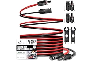 Feotech Twin Wire 20FT Solar Extension Cable - 10AWG (6mm²) Solar Panel Connector, with IP67-Male/Female Solar connectors for Outdoor Automotive RV Boat Marine Solar Panel- Black & Red