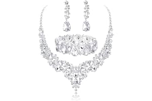 Udalyn Crystal Bridal Jewelry Sets for Women Necklace Earrings Bracelet Set for Wedding Rhinestone Bridesmaid Gifts fit with Wedding Dress