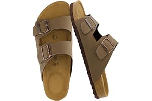 CUSHIONAIRE Lane Cork Footbed Mens Sandals, Adjustable Buckle Comfort Slides for Men, Genuine Leather Insole Summer Sandals Men Footwear