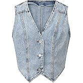 EachWell Women's Denim Vest Button Down Sleeveless Jean Vest Top Y2K Cropped Cowgirl Western Outfits