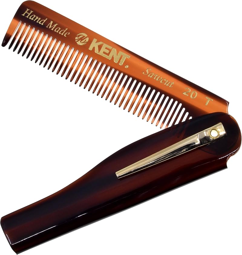 KENT 20T 100mm Fine Tooth Folding Pocket Hair Comb Mens Cellulose Acetate