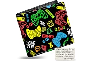 MINDOW Boys Wallet for Kids, Teen Boy Gamer Wallets 9-12 8-10 8-12, Cool Novelty Leather Bifold Rfid Blocking Purse Coin Pocket Zipper Id Window for Children Male Youth Guys Gaming Birthday Christmas Gifts