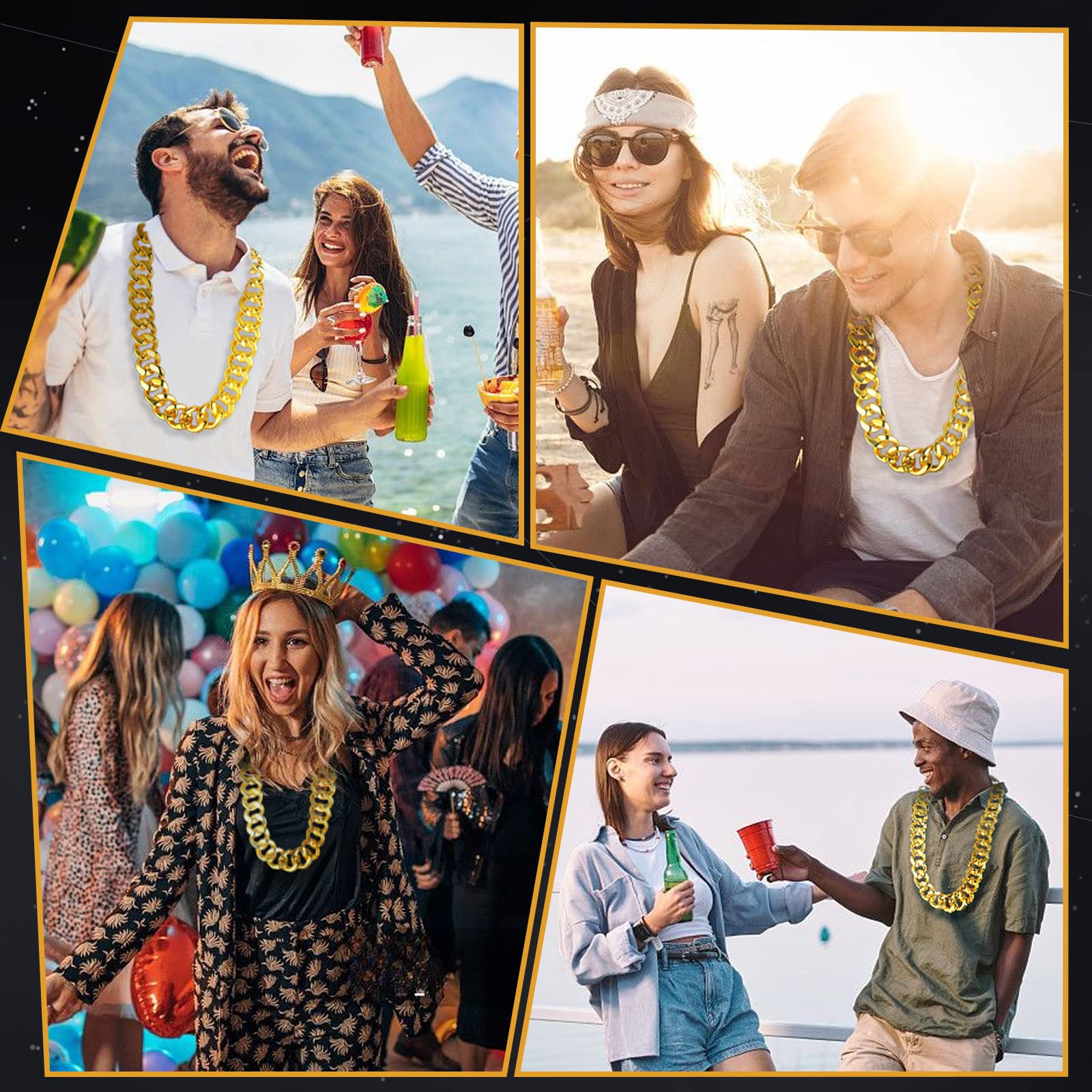 PinCute Gold Chain for Men/Women Fake Plastic Chunky Gold Necklace, Gold Rope Chain Necklace for 80s 90s Outfits Costumes (32 * 1.38 Inches)