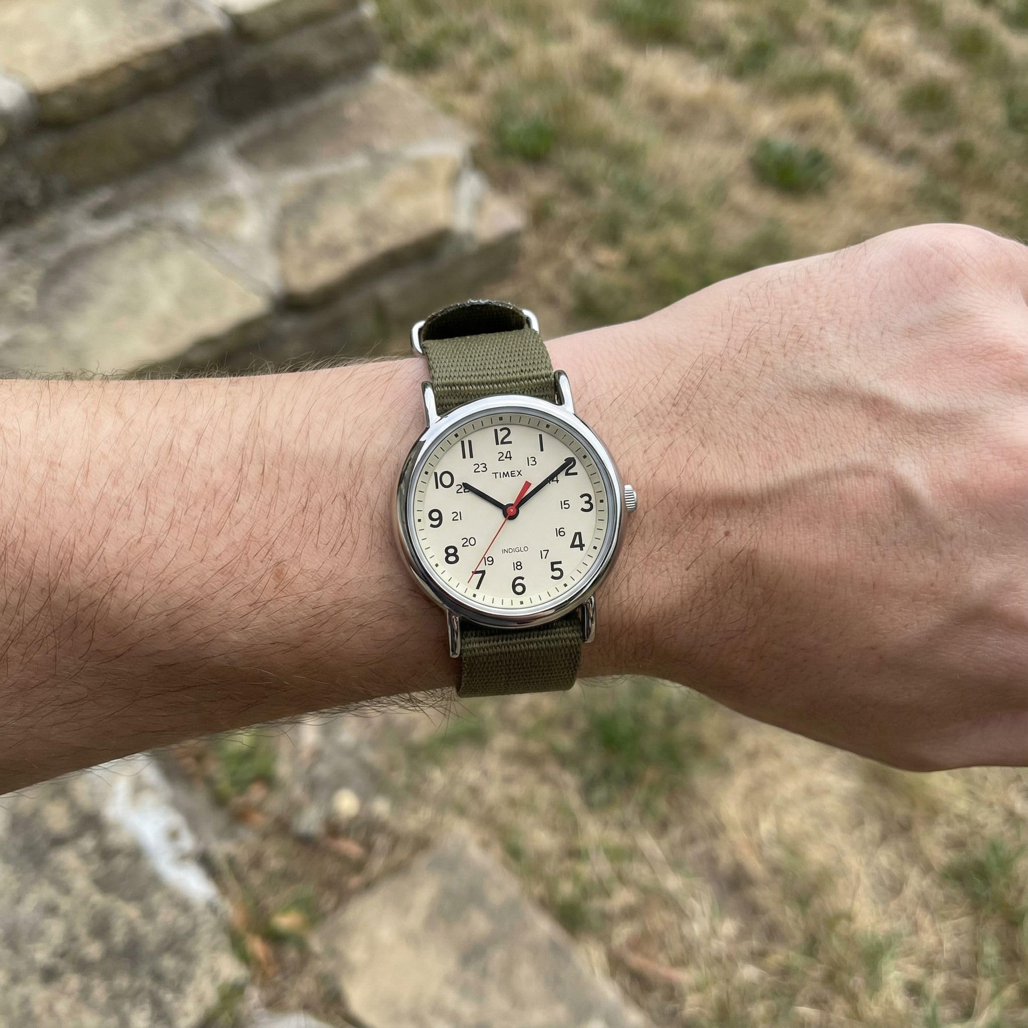 Timex Weekender 38mm Unisex Analog Watch | INDIGLO Backlight | Adjustable Durable Nylon Fabric Slip Through Strap | 24 Hour Time