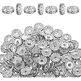 Lnngub 100 Pcs Rhinestone Spacer Beads,12mm Beadable Spacers for Beaded Pens Silver Rondelle Spacer Beads for Jewelry Making DIY Pens Bracelet Necklace