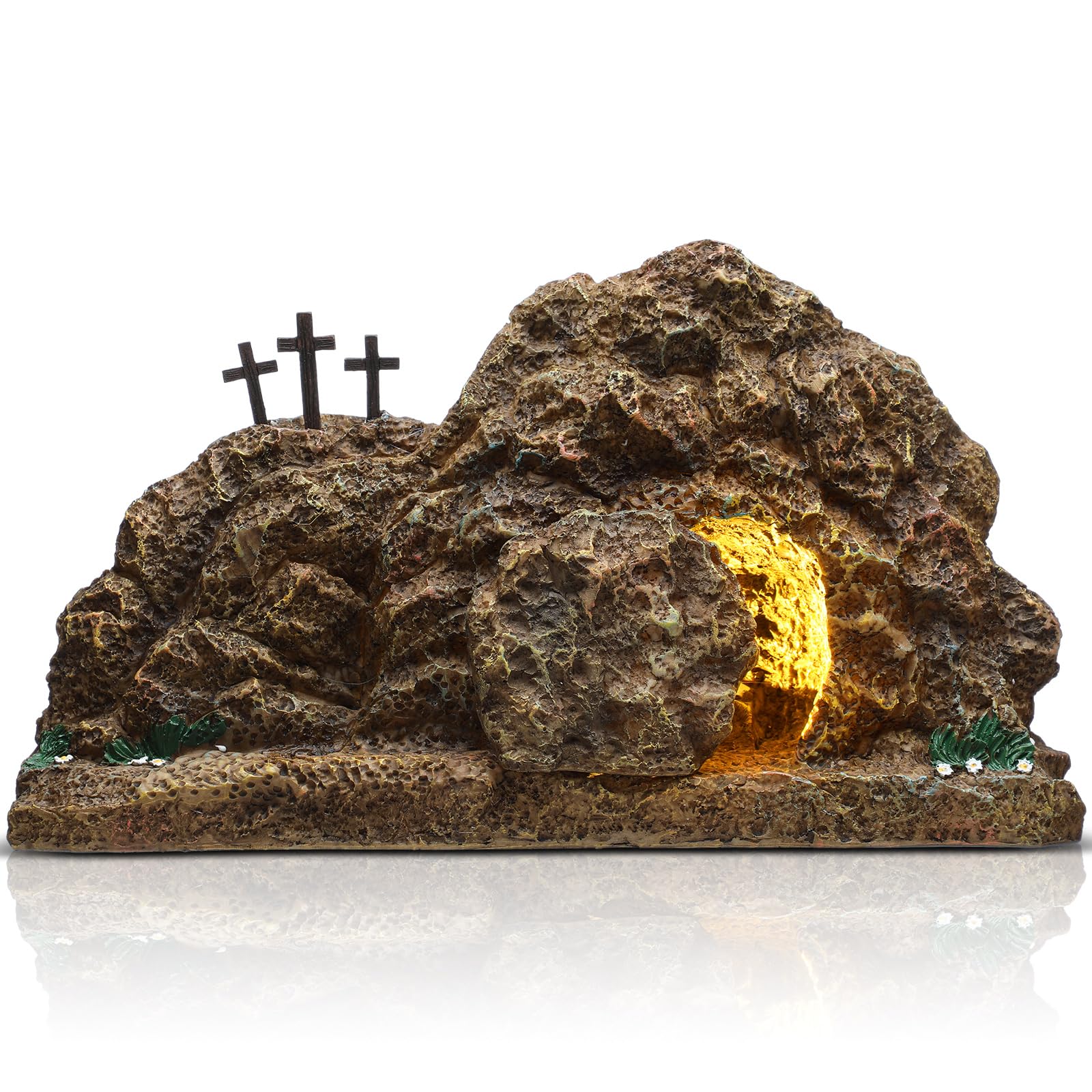Photo 1 of Seenelling Lighted Easter Resurrection Tomb Scene 14 x 8 x 4'' Resin Empty Tomb Easter Scene and Cross Decoration Jesus Nativity Decor Spring Christian Decor Gift for Home Tabletop Office