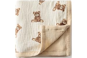 Little Jump 2 Layers Muslin Cotton Baby Blankets - Teddy Bear Toddler Quilt Crib Blanket - Gender Neutral Crib Blanket for Baby Boys and Girls 47"x 47" (Teddy Bears)