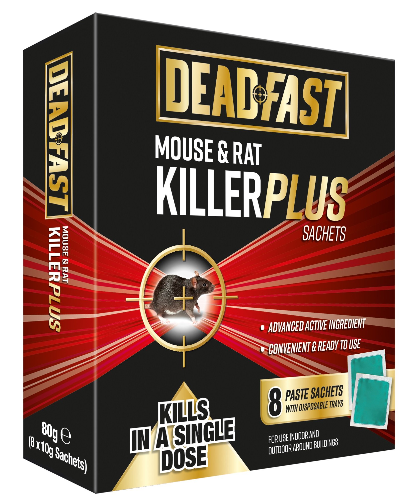 Deadfast 20300392 Mouse and Rat Killer Plus Poison, 8 Sachets - Green