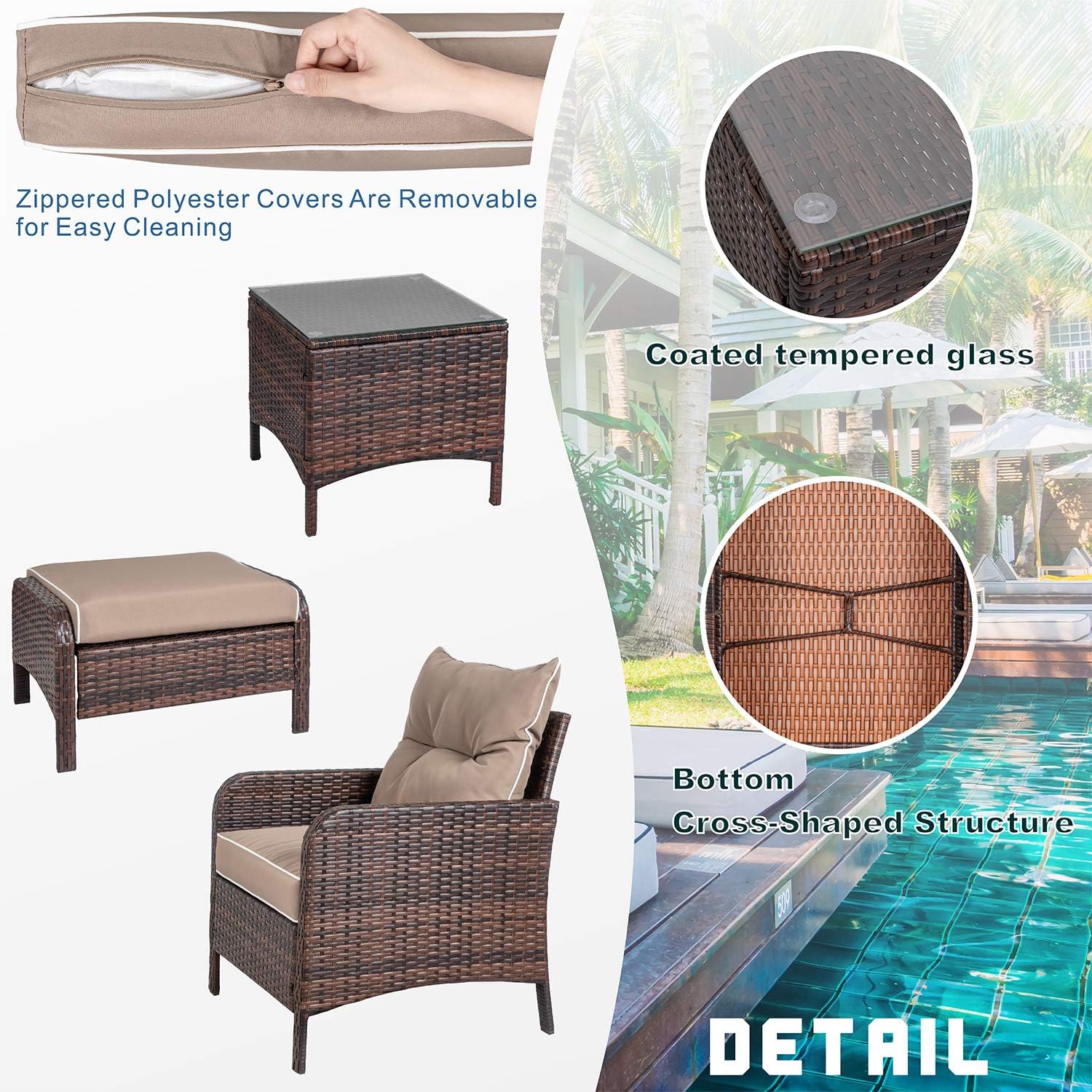 Shintenchi TK5, patio-conversation-sets, With Arm, Khaki : Garden & Outdoor