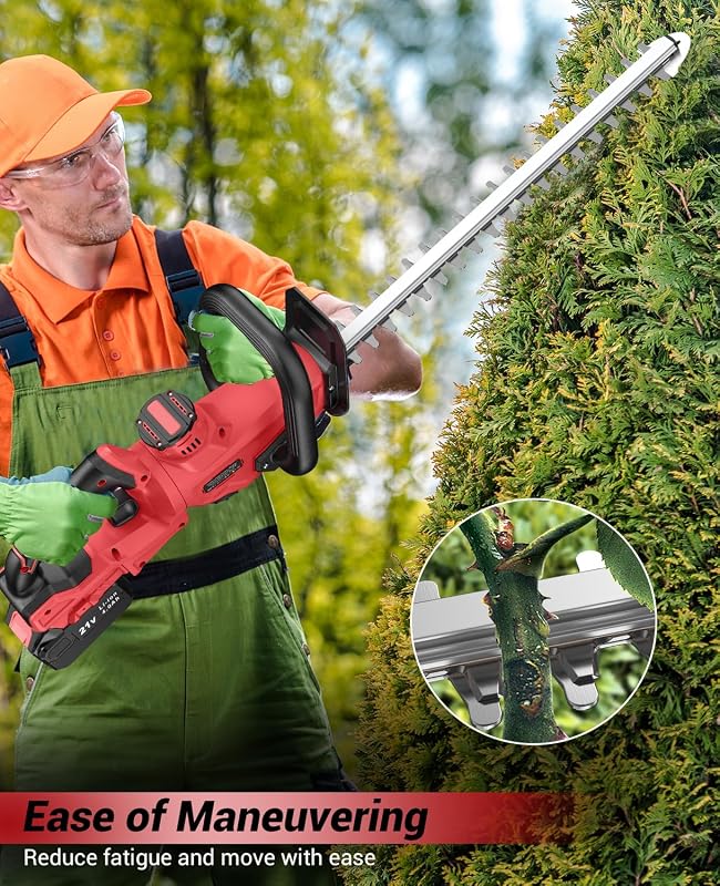 Taille Haie Batterie 21V, Taille Haie Electrique avec Batterie 4.0Ah, 180° Réglable, 51 cm Longueur de Coupe, 16 mm Écartement des Dents, Couvercle Lame pour Haies, Branches, Arbustes, Rameaux