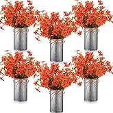 Zeyune 6 Sets Thanksgiving Fall Table Centerpiece Decoration Autumn Artificial Flower Stems Harvest Faux Bouquet Plants with Metal Pots for Rustic Farmhouse Home Dining Indoor(Fall Arrangement)
