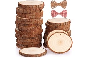 Fuyit Natural Wood Slices 30 Pcs 2.8-3.1 Inches Craft Wood Kit Unfinished Predrilled with Hole Wooden Circles Tree Slices for Arts and Crafts Christmas Ornaments DIY Crafts