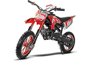 AUNVITO 49CC Kids Dirt Bike, 2-Stroke Gas Powered Off Road Dirt Bike for Kids 8-13, Featuring Front Fork Suspension Rear Shock Absorption, Dual Front & Rear Brakes, Max Speed 28 MPH