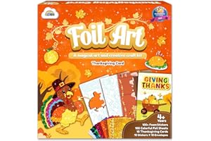ZMLM Foil Art Kit for Kids - Thanksgiving Crafts Games for Kids, Fun Thanksgiving Cards Foil Art Crafts, Mess Free Activity Kits, with Envelopes and Stickers, 4 5 6 7 8 9 10 11 12 Girls Boys Toys Gift