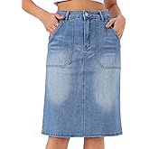 Allegra K Denim Skirt for Women Casual High Waist Back Slit Pockets Knee Length Stretch Jean Skirts