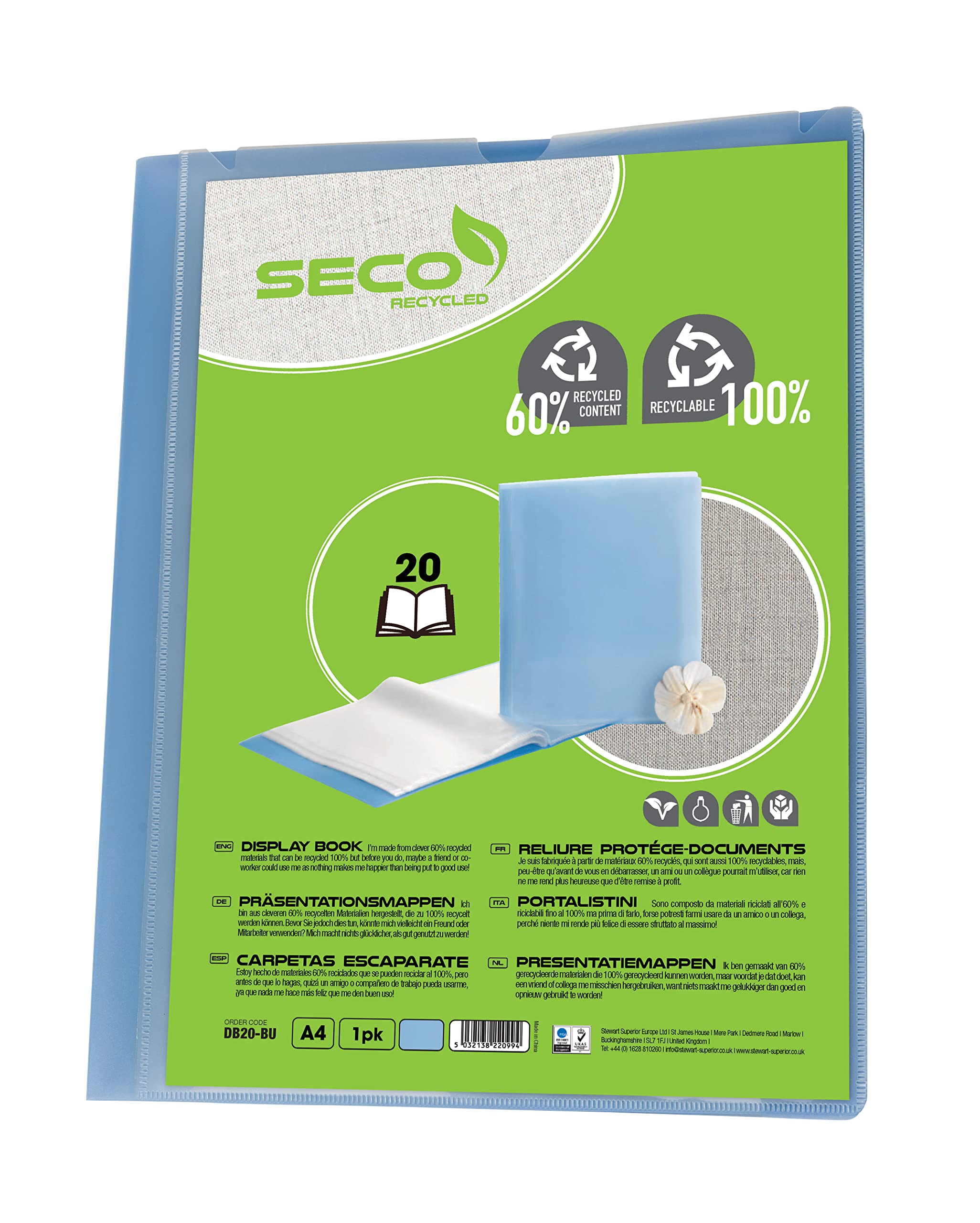 Seco Recyclable and Biodegradable Presentation Books. 20 Pages. Insert Sheet On Front.