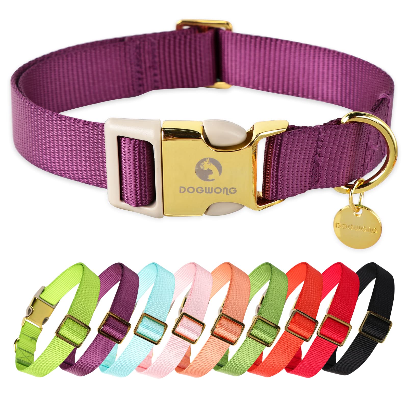 DOGWONG Nylon Dog Collar, Purple Pet Collar Durable Adjustable Lavender Dog Collar for Medium Large Dogs, M (34.3cm-55.9cm)